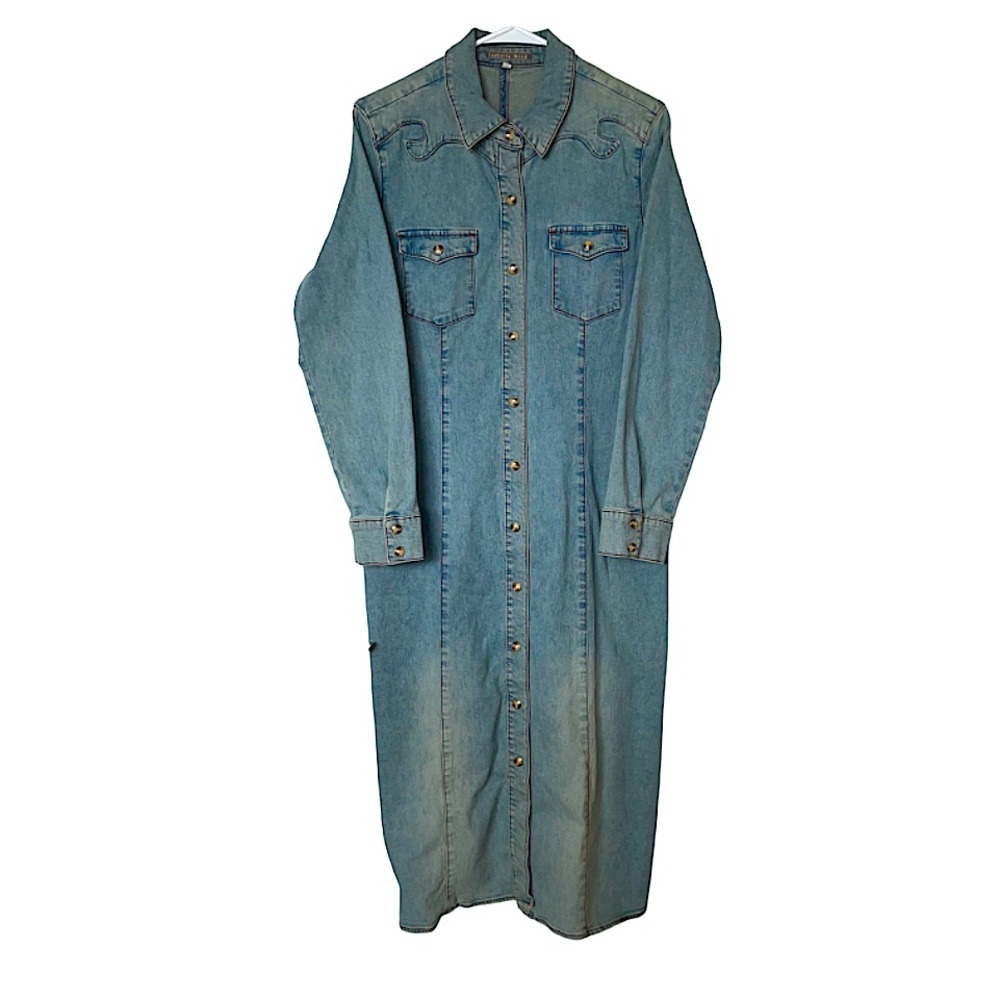 Isabella Bird Women’s Western Denim Button Down Dress Duster Jean Jacket